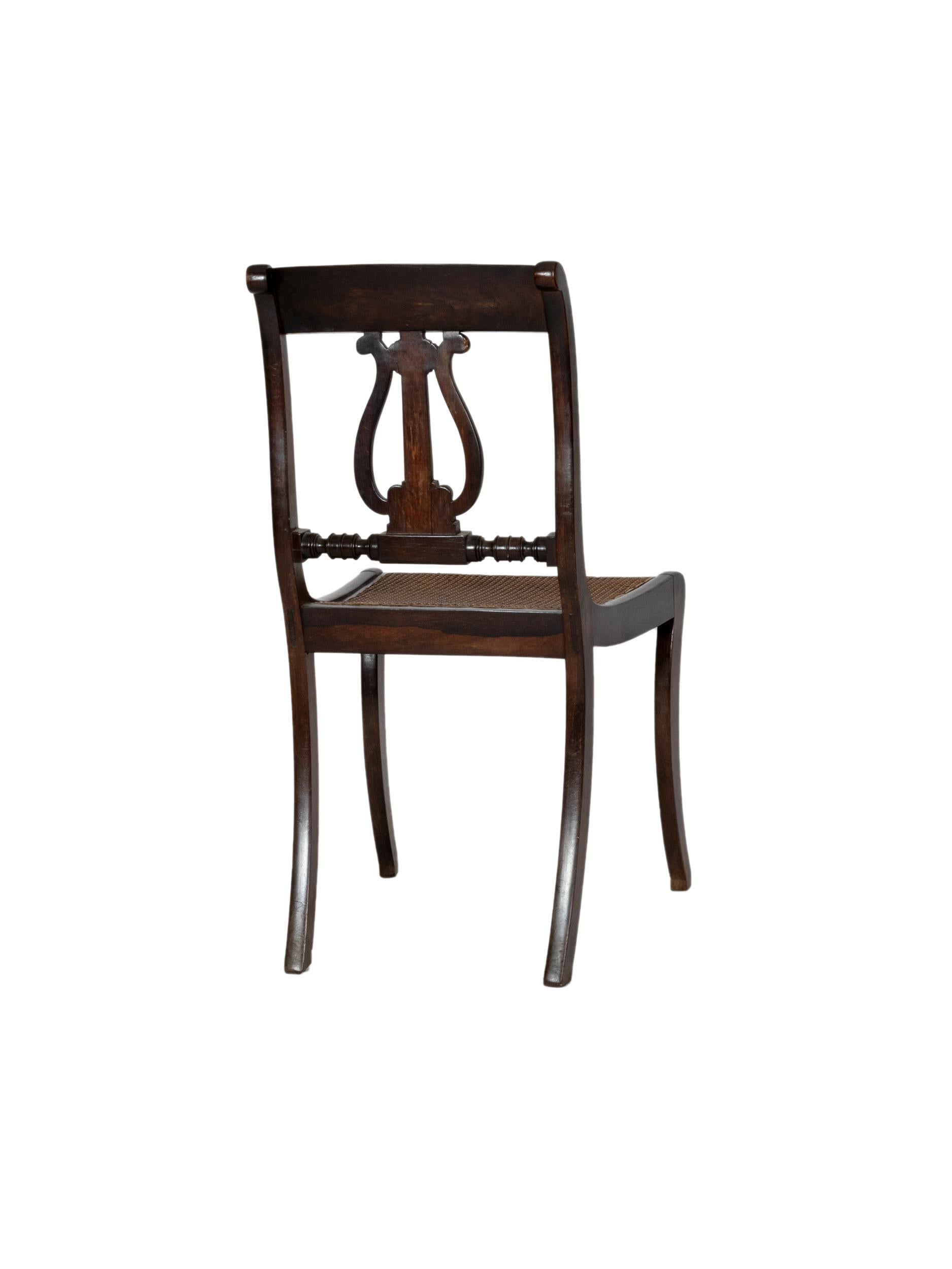 Sheraton Antique English Lyre Back Side Chair Set, 19th Century For Sale
