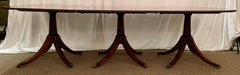 Antique English Mahogany 3-Pedestal Dining Table, 100 Years Old.