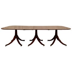 Antique English Mahogany 3-Pedestal Dining Table, 100 Years Old.