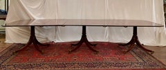 Antique English Mahogany 3 Pedestal Dining Table, Circa 1890-1900.