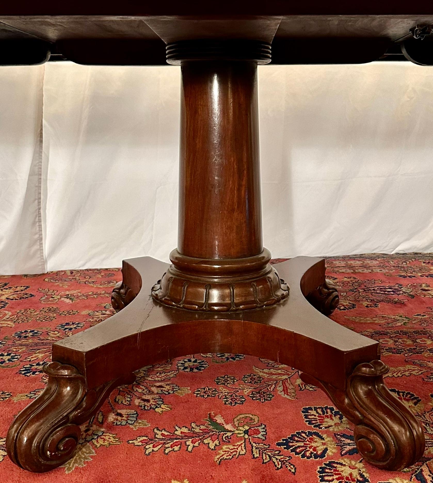 Antique English Mahogany 3 Pedestal Table, Circa 1890's. For Sale 2
