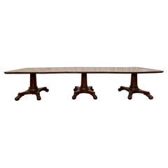 Antique English Mahogany 3 Pedestal Table, Circa 1890's.