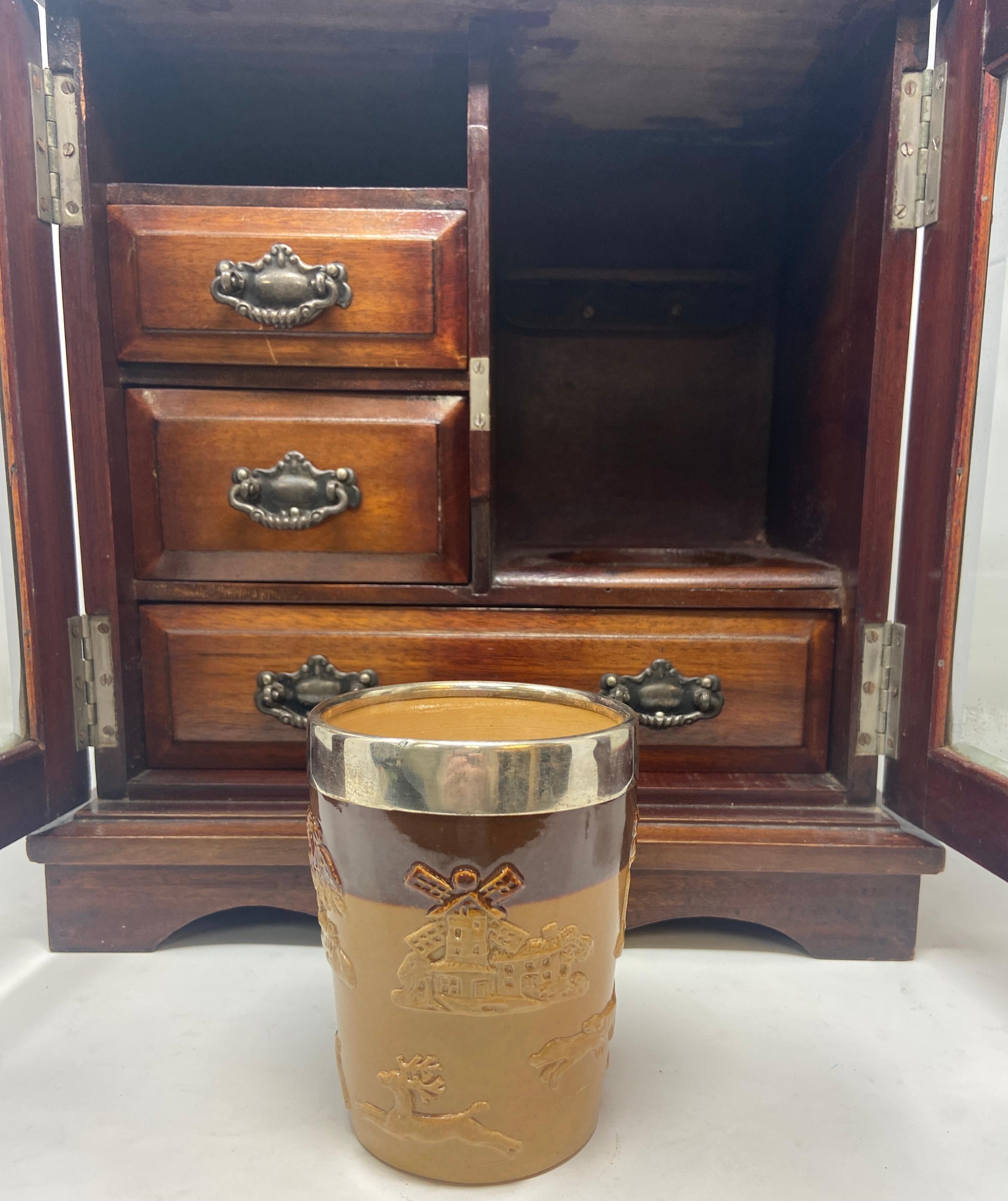 19th Century Antique English Mahogany and Beveled Glass Gentleman's Smoking Box, Circa 1900