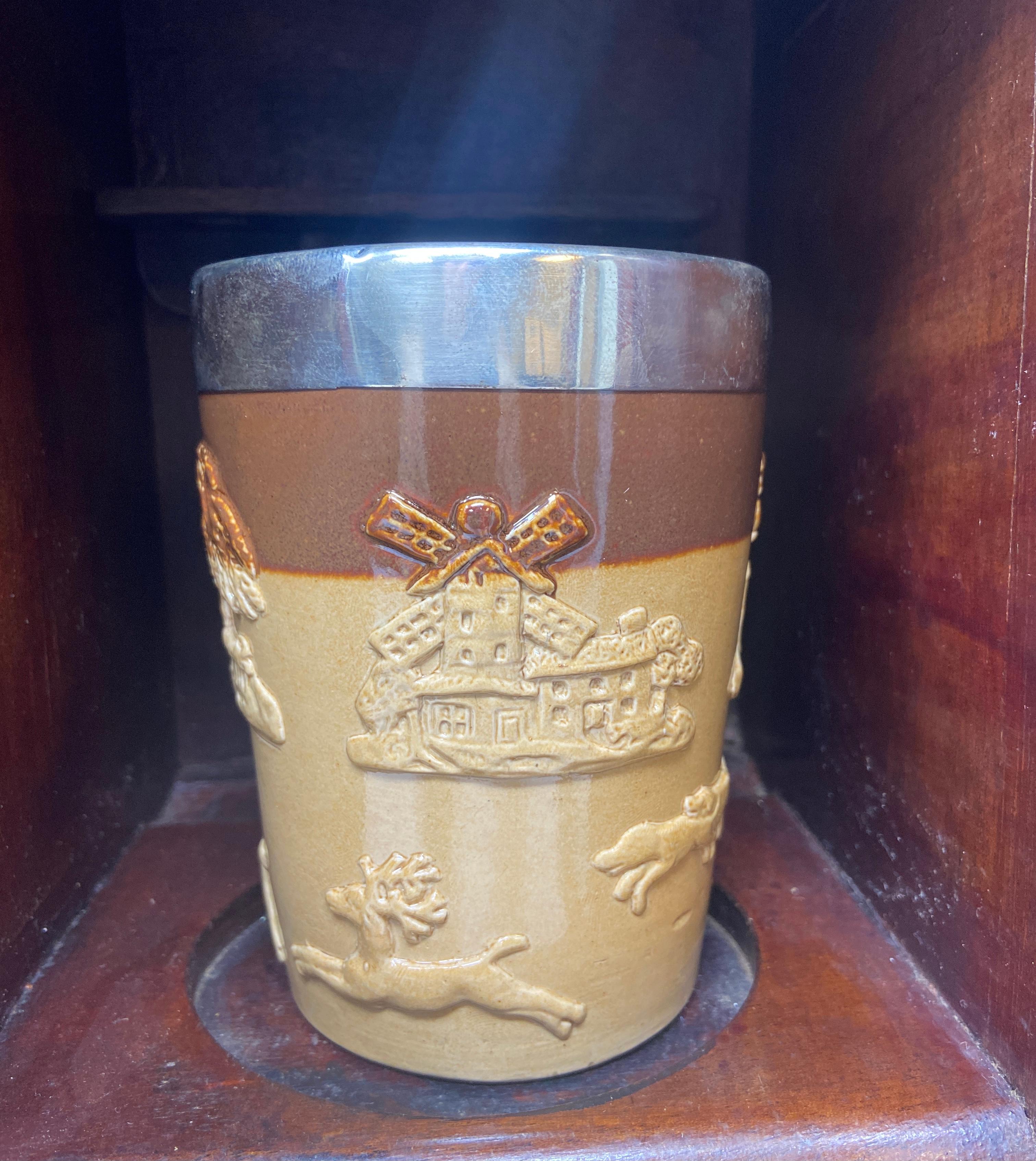 Porcelain Antique English Mahogany and Beveled Glass Gentleman's Smoking Box, Circa 1900