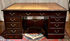 Antique English Mahogany and Brass Partner's Desk, Circa 1900.