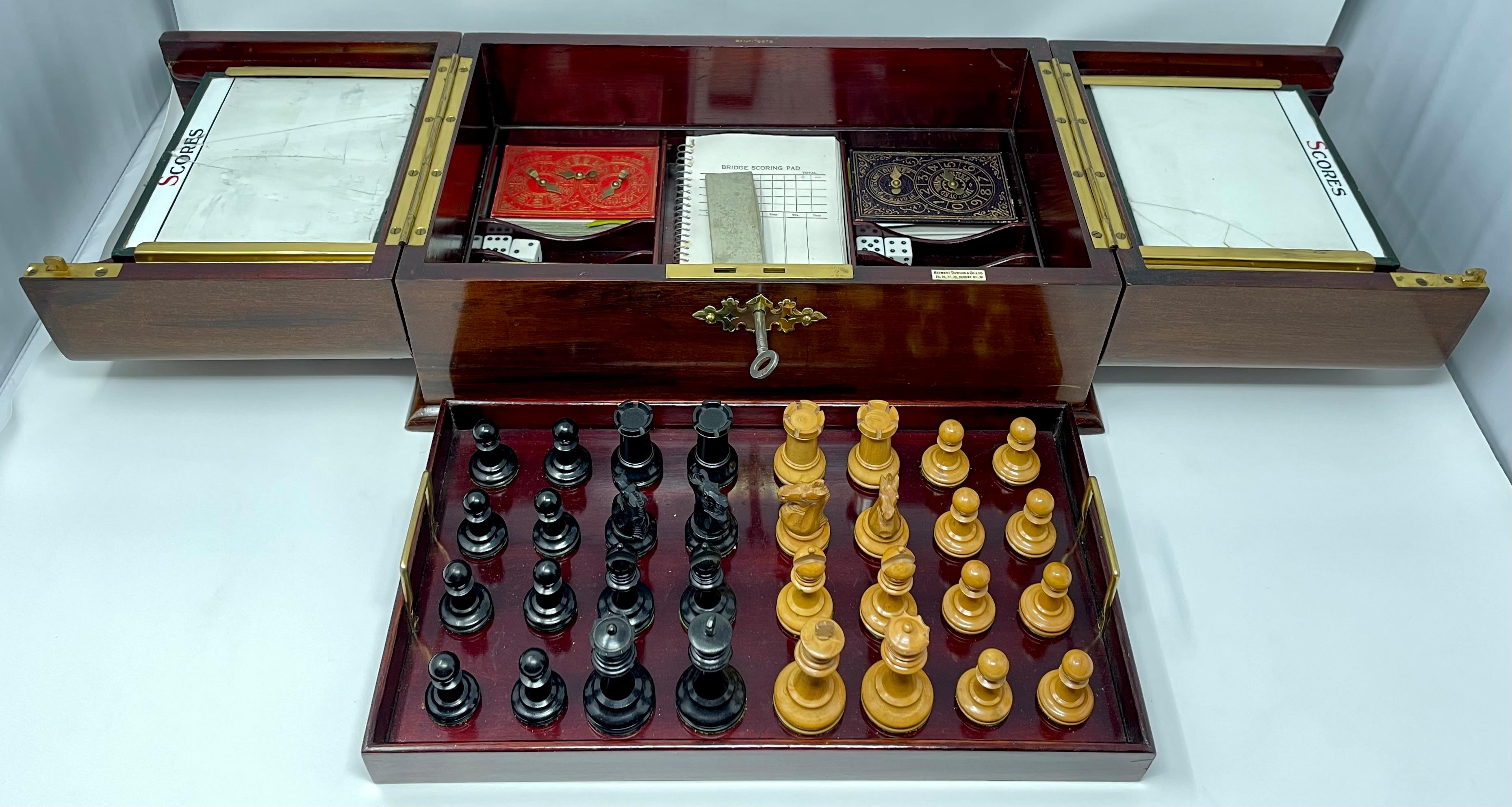 Antique English Mahogany and Brass Signed Games Box Compendium, Circa 1880. For Sale 1