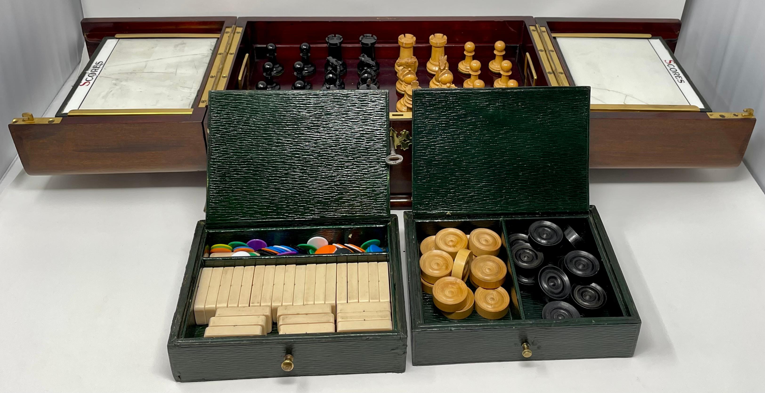 Antique English Mahogany and Brass Signed Games Box Compendium, Circa 1880. For Sale 2