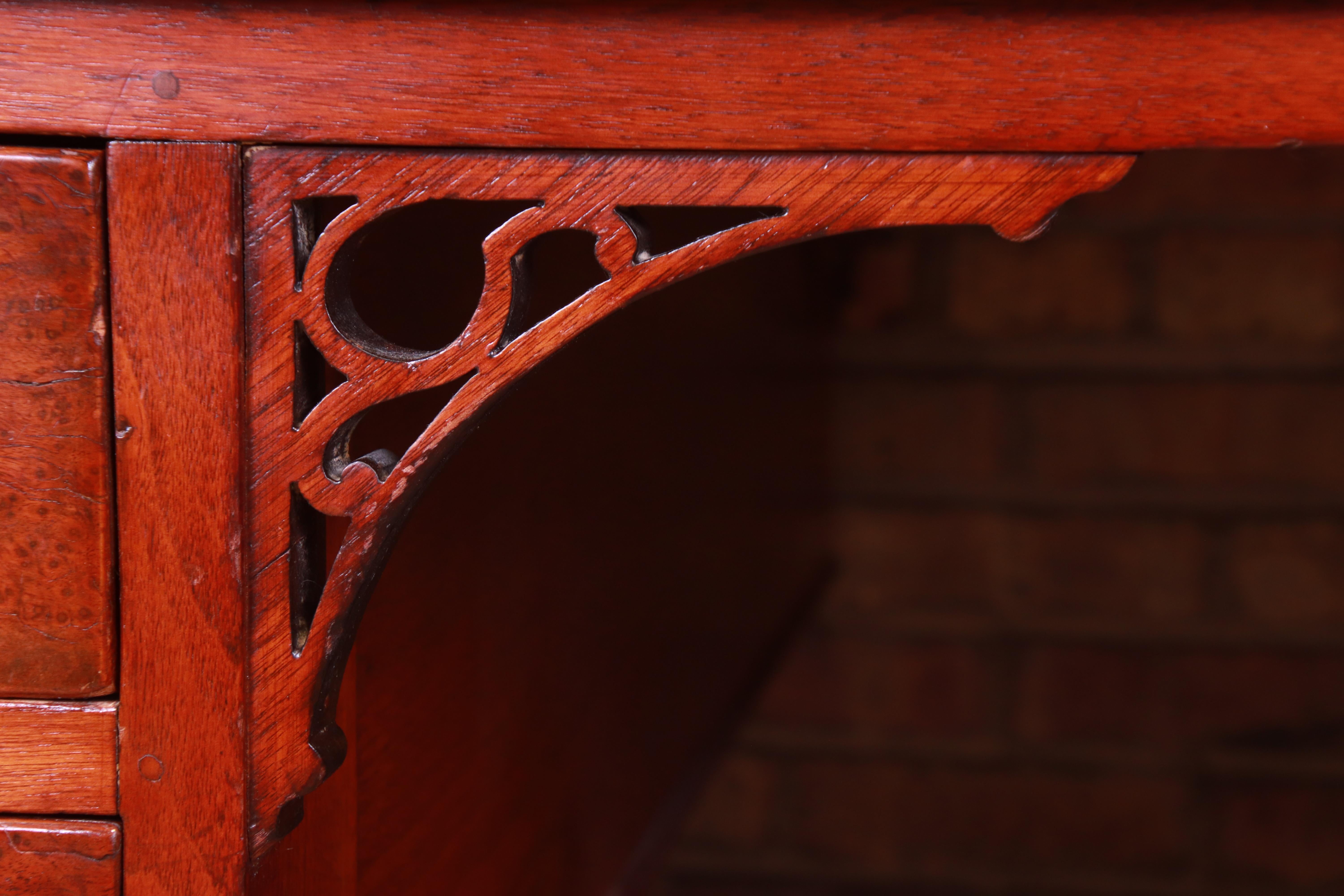 Antique English Mahogany and Burl Executive Leather Top Partner Desk, circa 1850 5