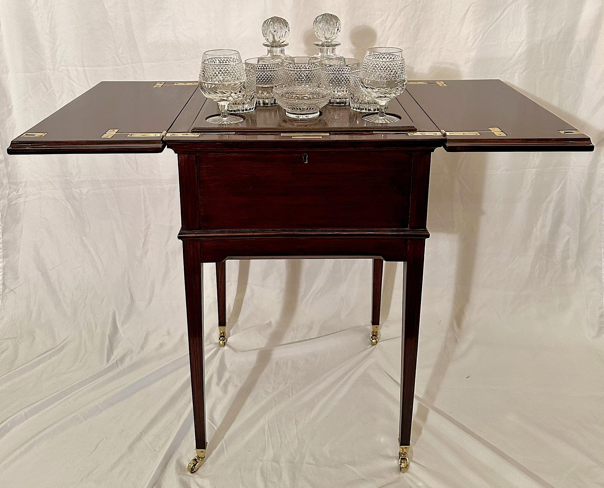 Antique English Mahogany and Cut Crystal Mechanical Surprise Bar, Circa 1930's.
38