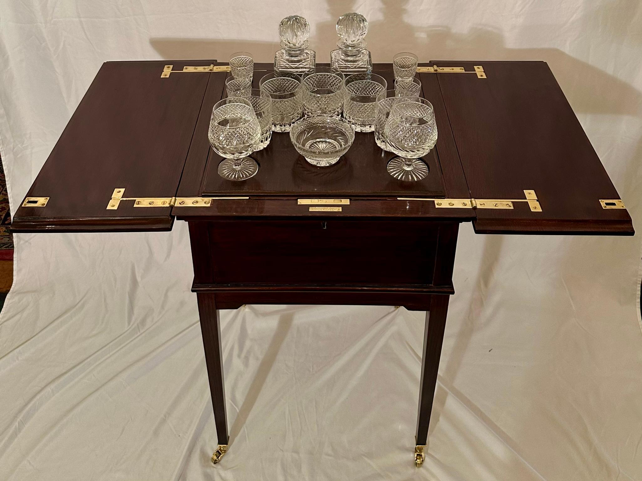 Antique English Mahogany and Cut Crystal Mechanical Surprise Bar, Circa 1930's. In Good Condition For Sale In New Orleans, LA