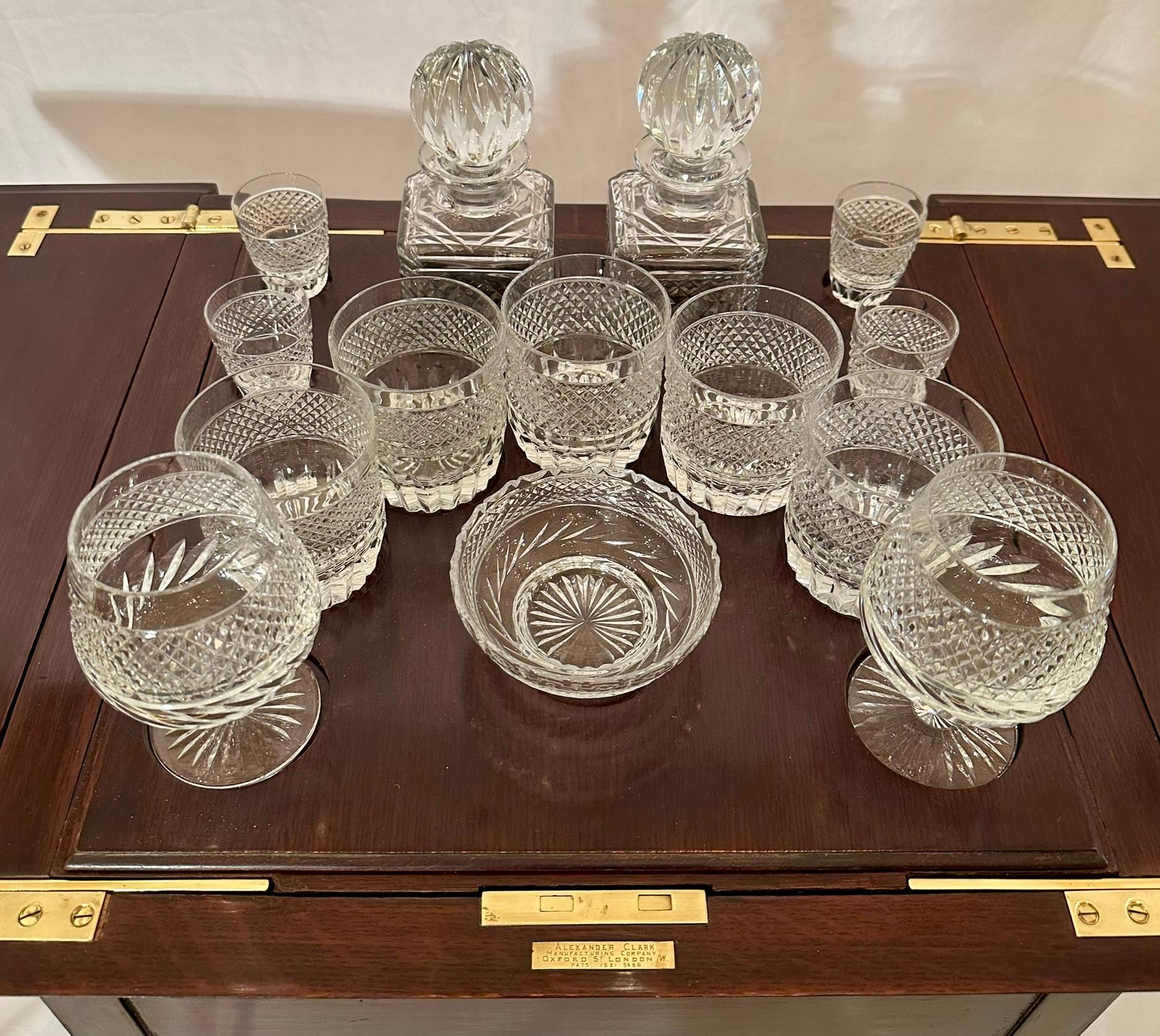 20th Century Antique English Mahogany and Cut Crystal Mechanical Surprise Bar, Circa 1930's. For Sale