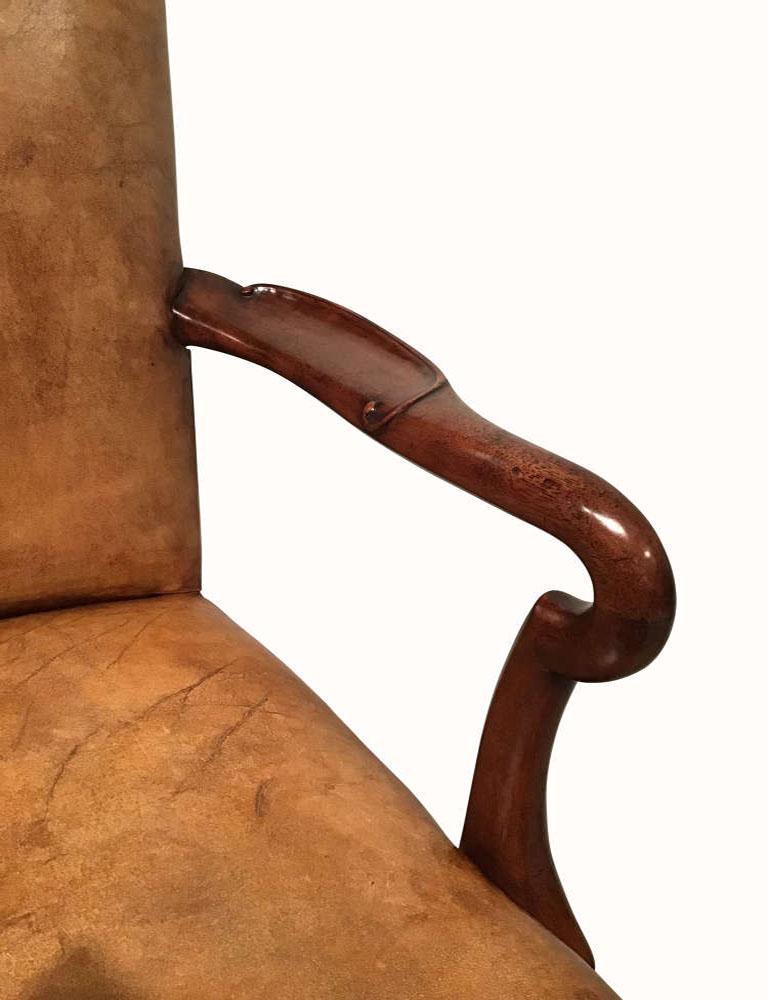 Antique English Mahogany and Leather Armchair In Good Condition For Sale In New Orleans, LA