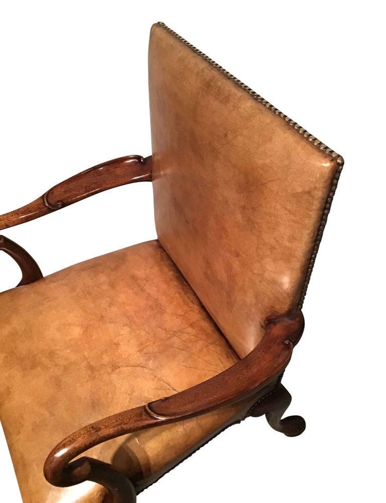 Mid-19th Century Antique English Mahogany and Leather Armchair For Sale