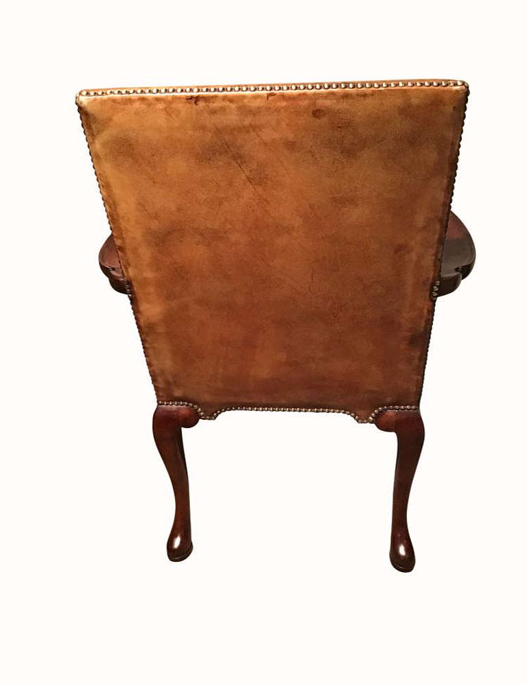 Antique English Mahogany and Leather Armchair For Sale 2