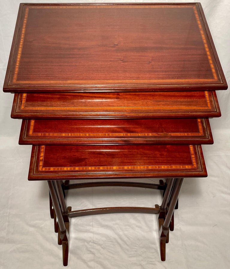 Antique English Mahogany and Satinwood Inlaid Nest of Tables, circa 1880 For Sale at 1stDibs