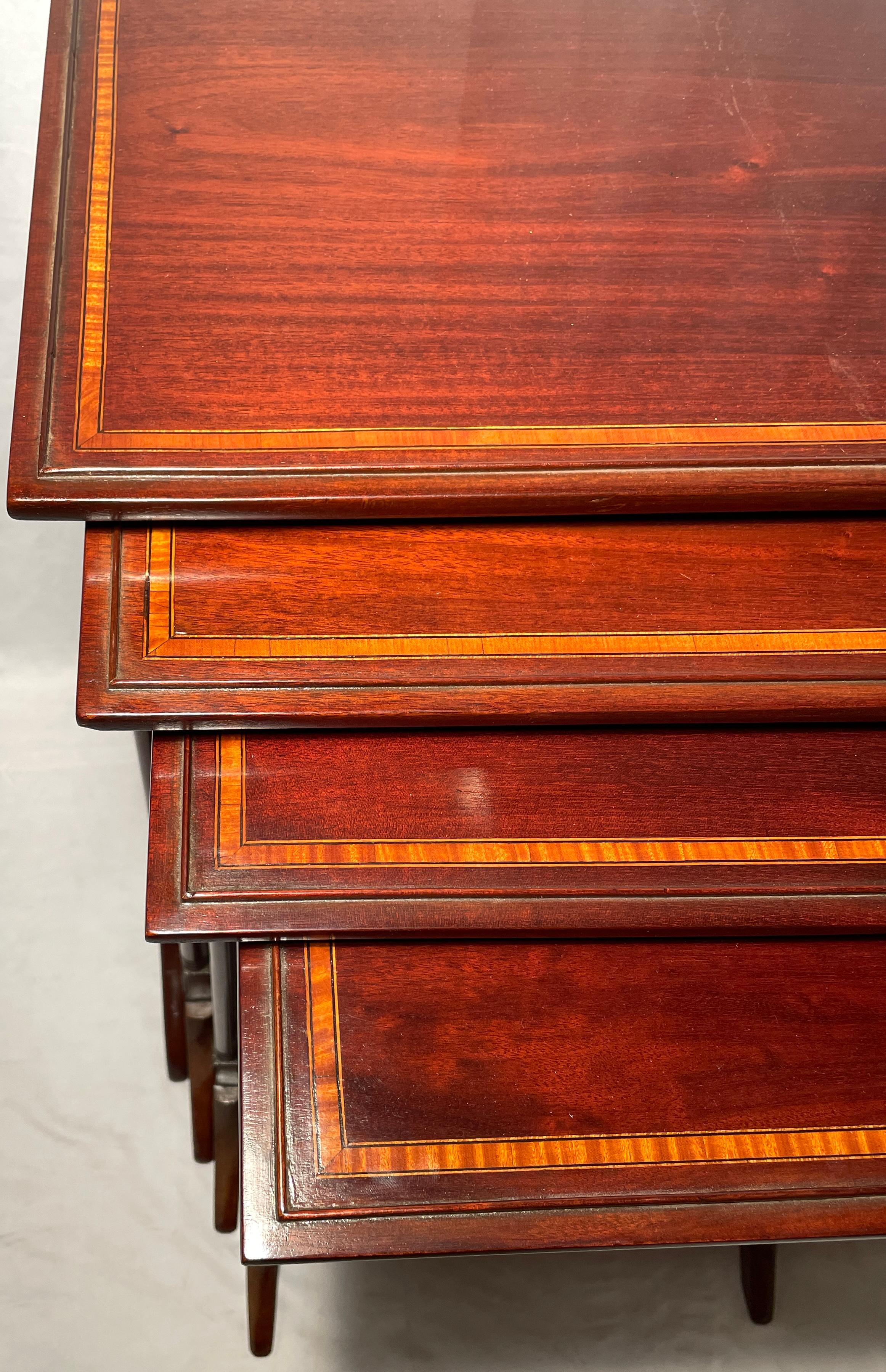 Inlay Antique English Mahogany and Satinwood Inlaid Nest of Tables, circa 1880 For Sale