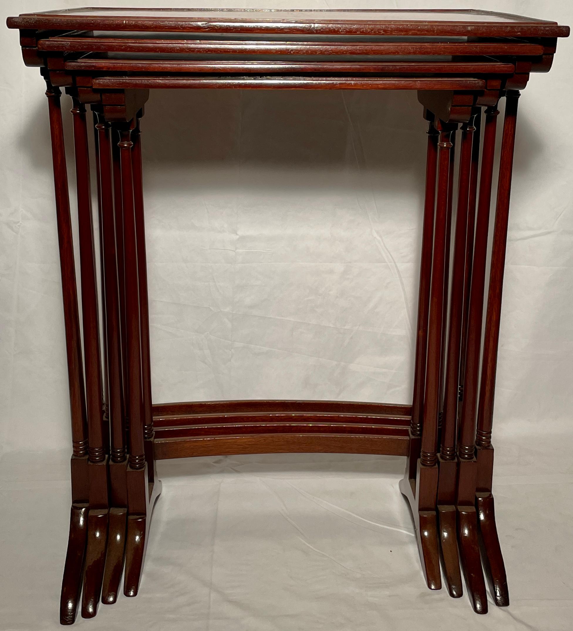19th Century Antique English Mahogany and Satinwood Inlaid Nest of Tables, circa 1880 For Sale