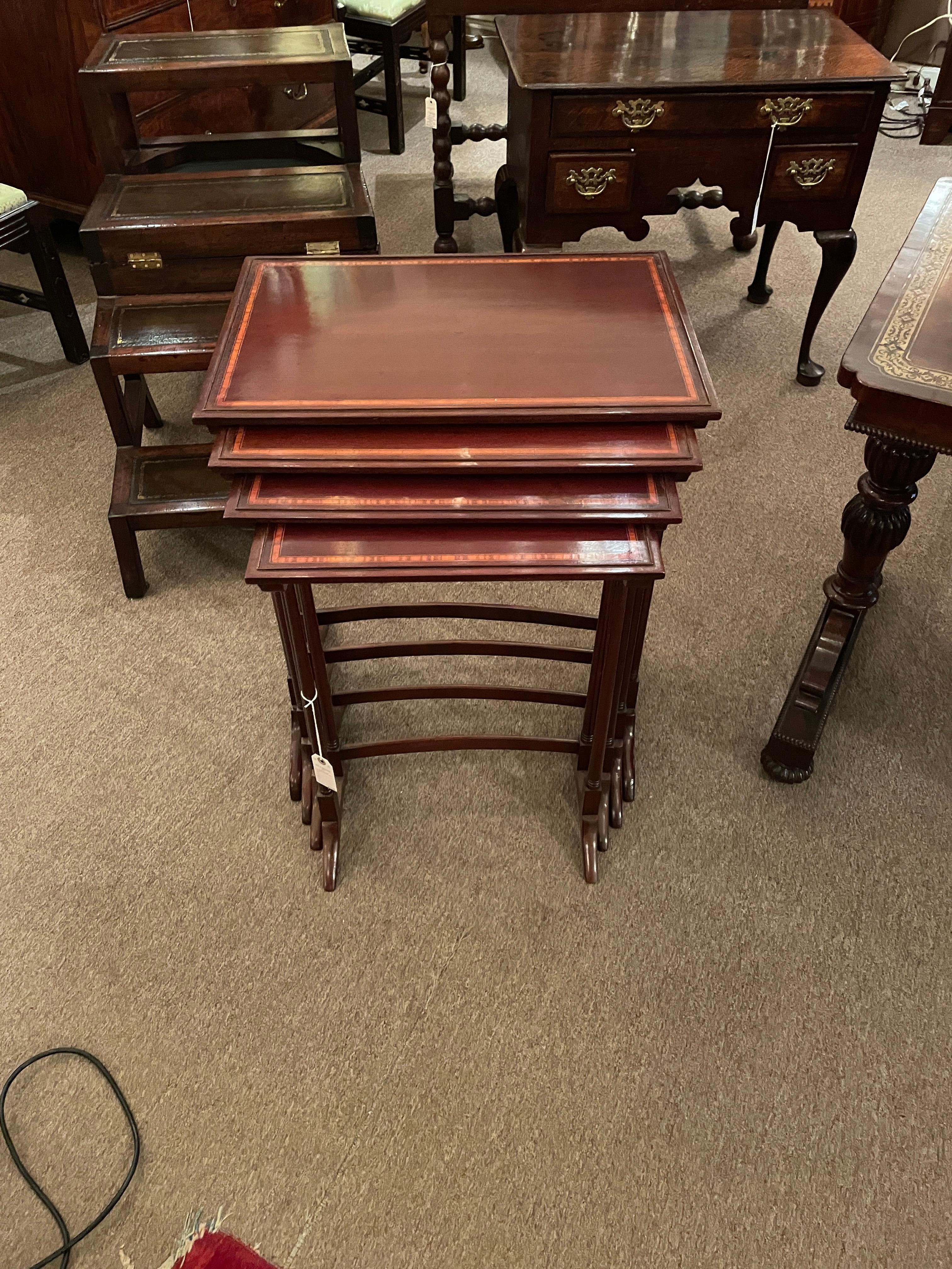 Antique English Mahogany and Satinwood Inlaid Nest of Tables, circa 1880 For Sale 1