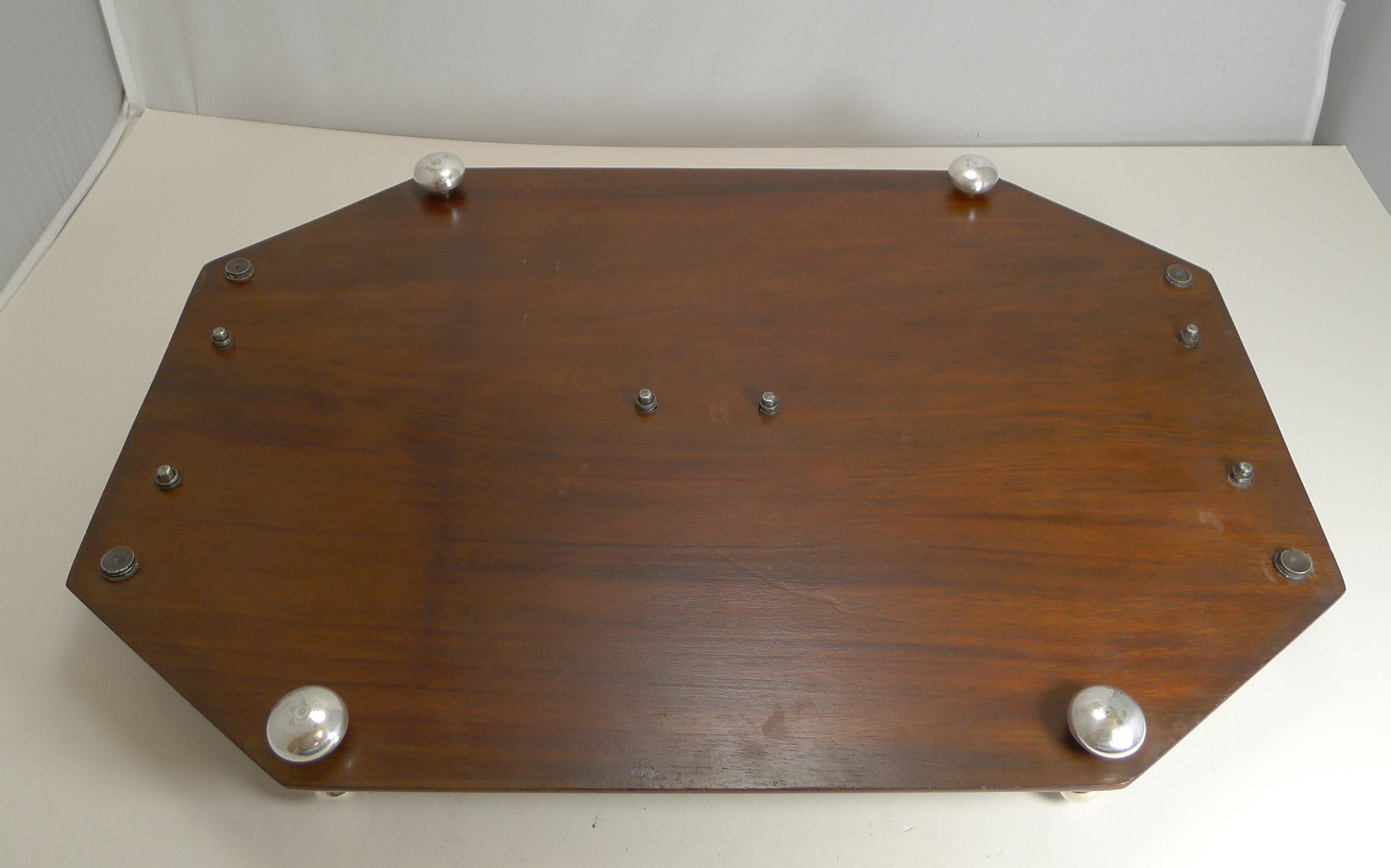 Antique English Mahogany and Silver Plate Drinks / Cocktail Tray, circa 1900 3