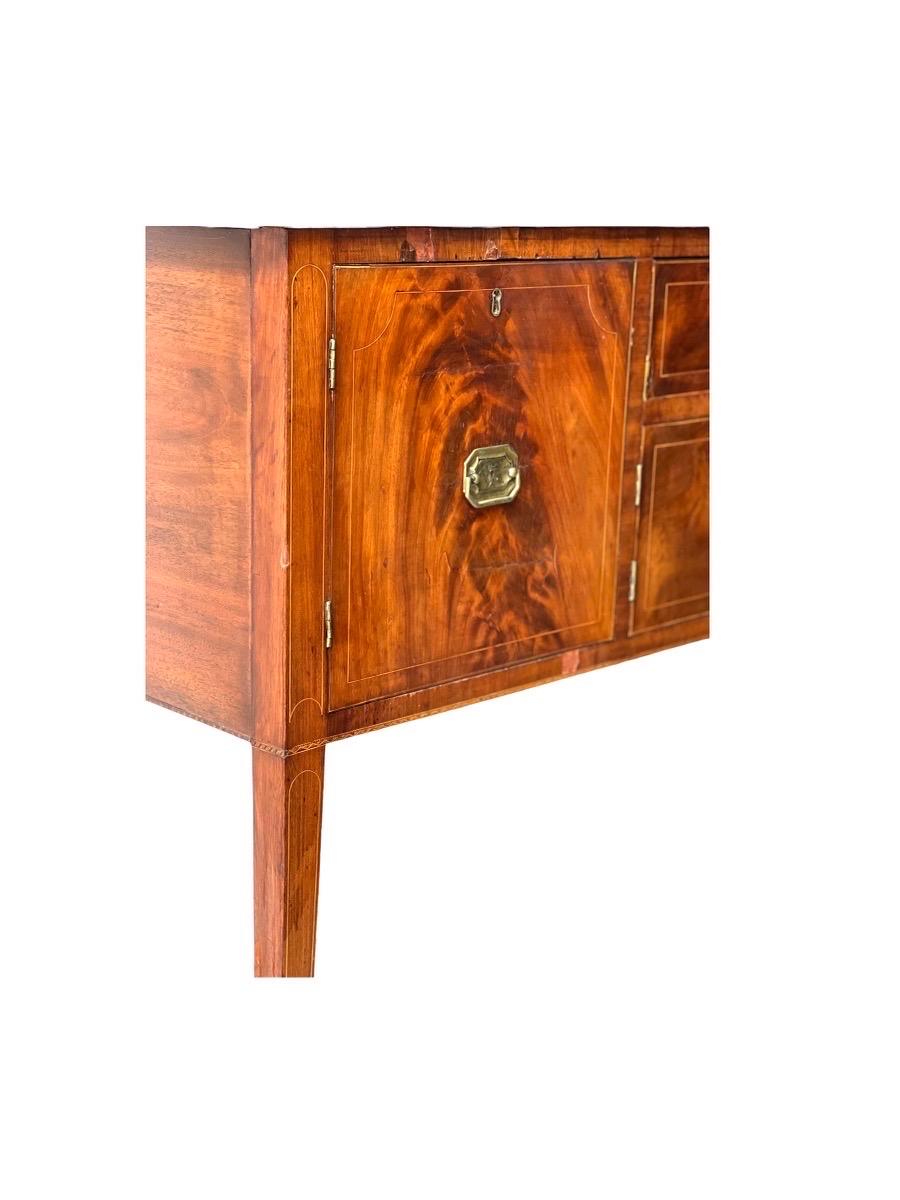 Late 20th Century Antique English Mahogany and Walnut Buffet Or Side Table With Burl Accent 