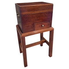 Antique English Mahogany Apothecary Chest On Stand w/ Glass Bottle 
Jars