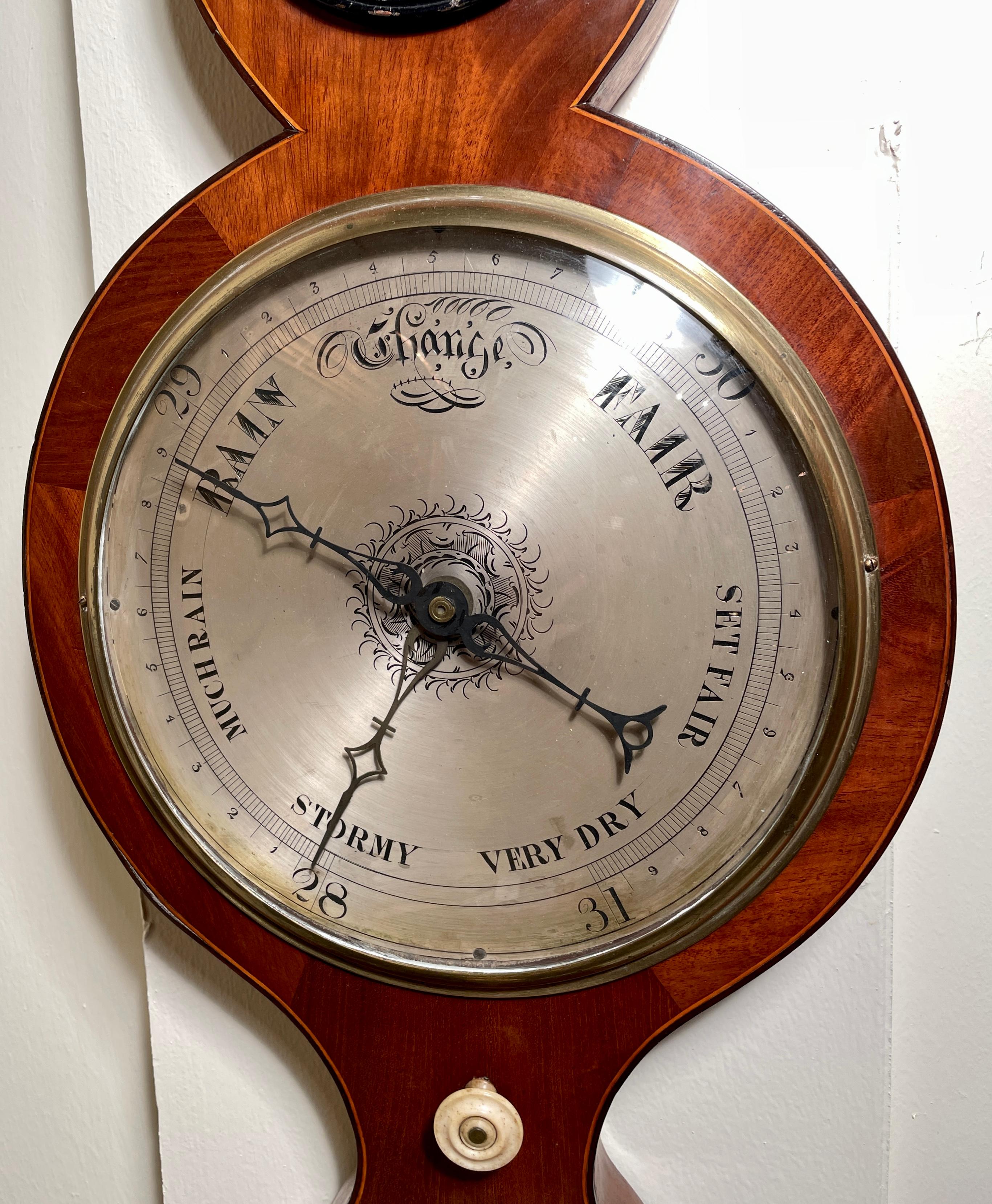 Antique English Mahogany Banjo Barometer, circa 1860 In Good Condition For Sale In New Orleans, LA