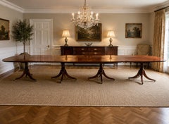 Antique English Mahogany Banquet Dining Table 22/24 Seater 4 Pedestal 3 Leaves
