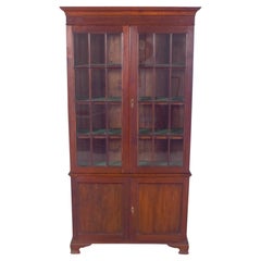 Antique English Mahogany Bookcase with Glass Doors