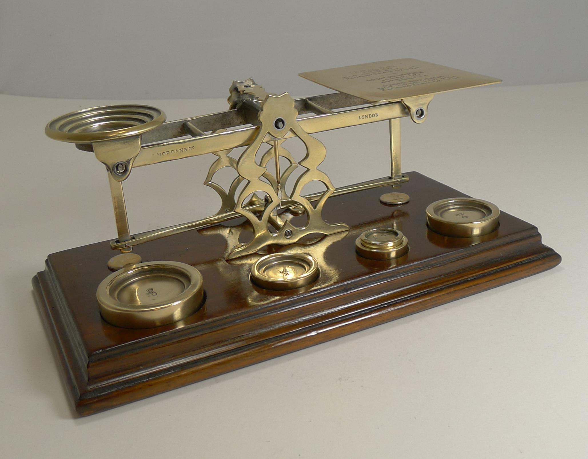 Antique English Mahogany & Brass Letter Scales, S. Mordan & Co., London In Excellent Condition In Bath, GB