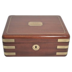 Antique English Mahogany Brass Mounted Fitted Jewel Box