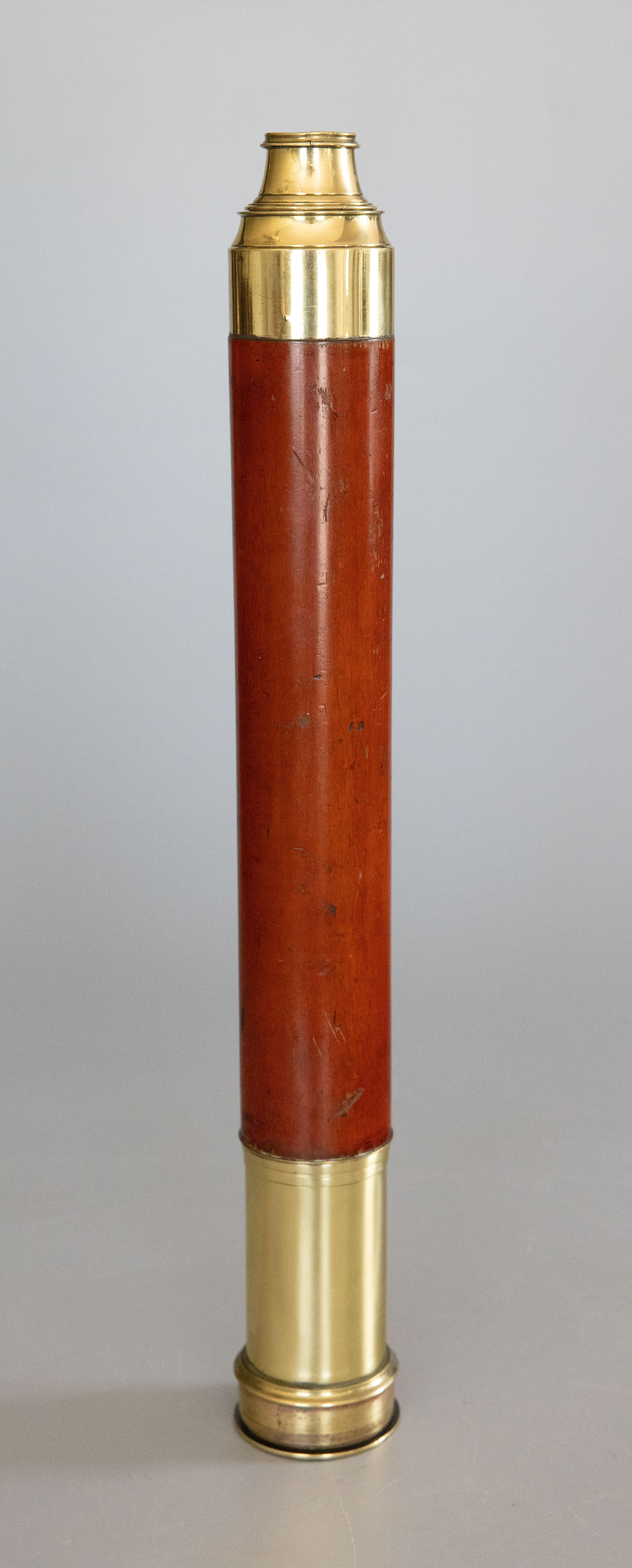 Antique English Mahogany & Brass Nautical Telescope, London, circa 1850 In Good Condition For Sale In Pearland, TX