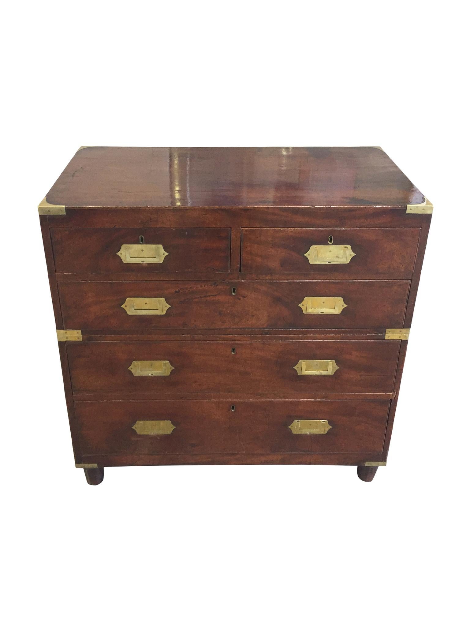 Antique English Mahogany Campaign Chest In Good Condition In New York, NY