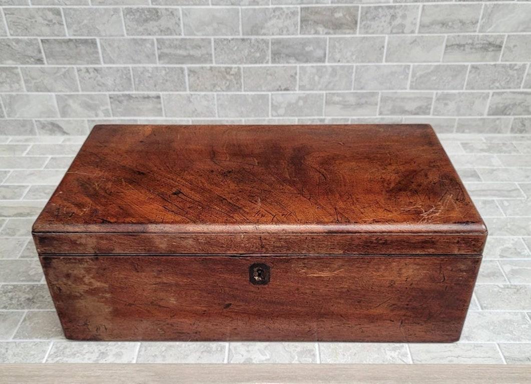 Antique English Mahogany Campaign Style Lap Desk Writing Box  For Sale 1