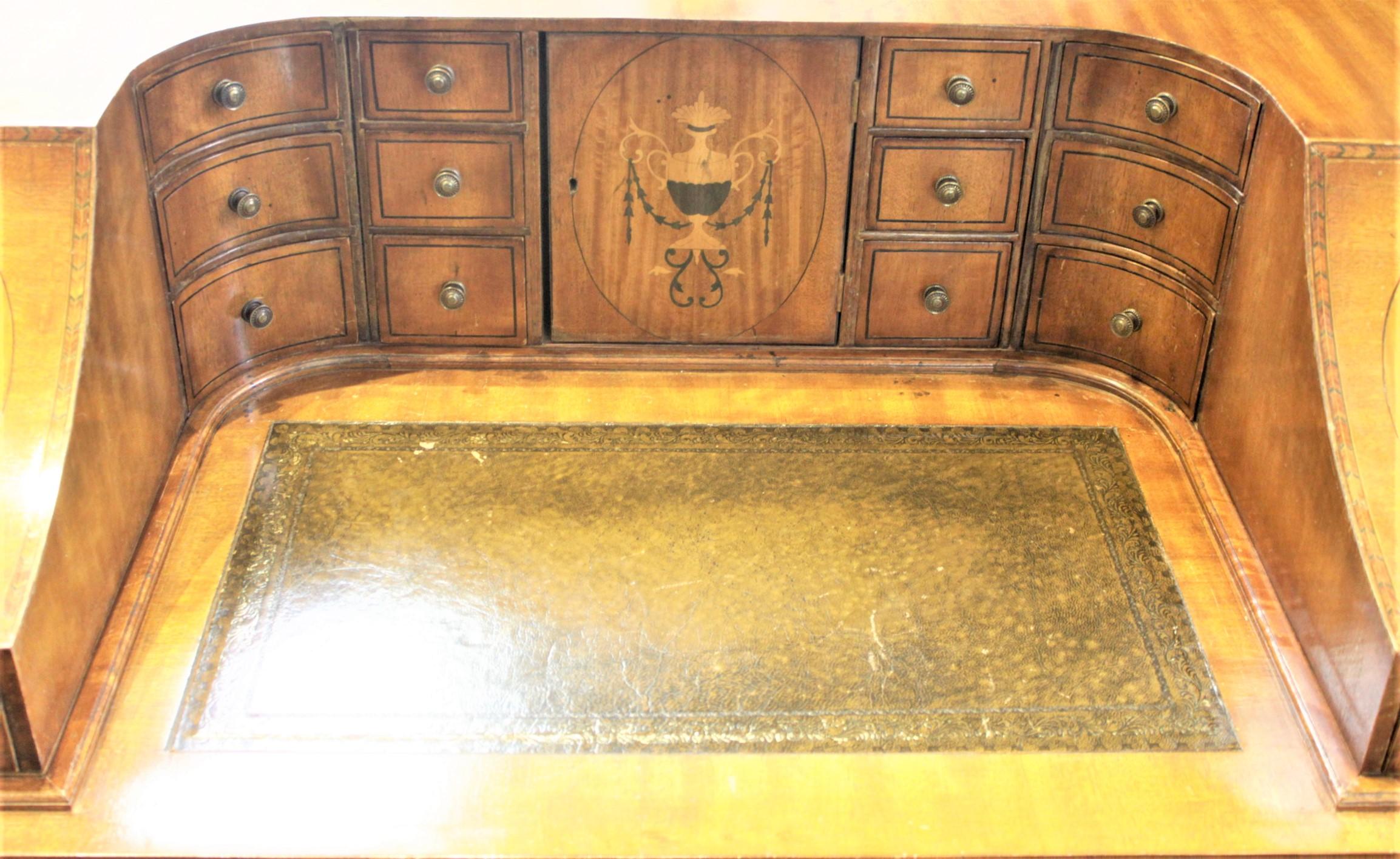 Antique English Carlton House Desk with Marquetry & Brass Accents For Sale 4