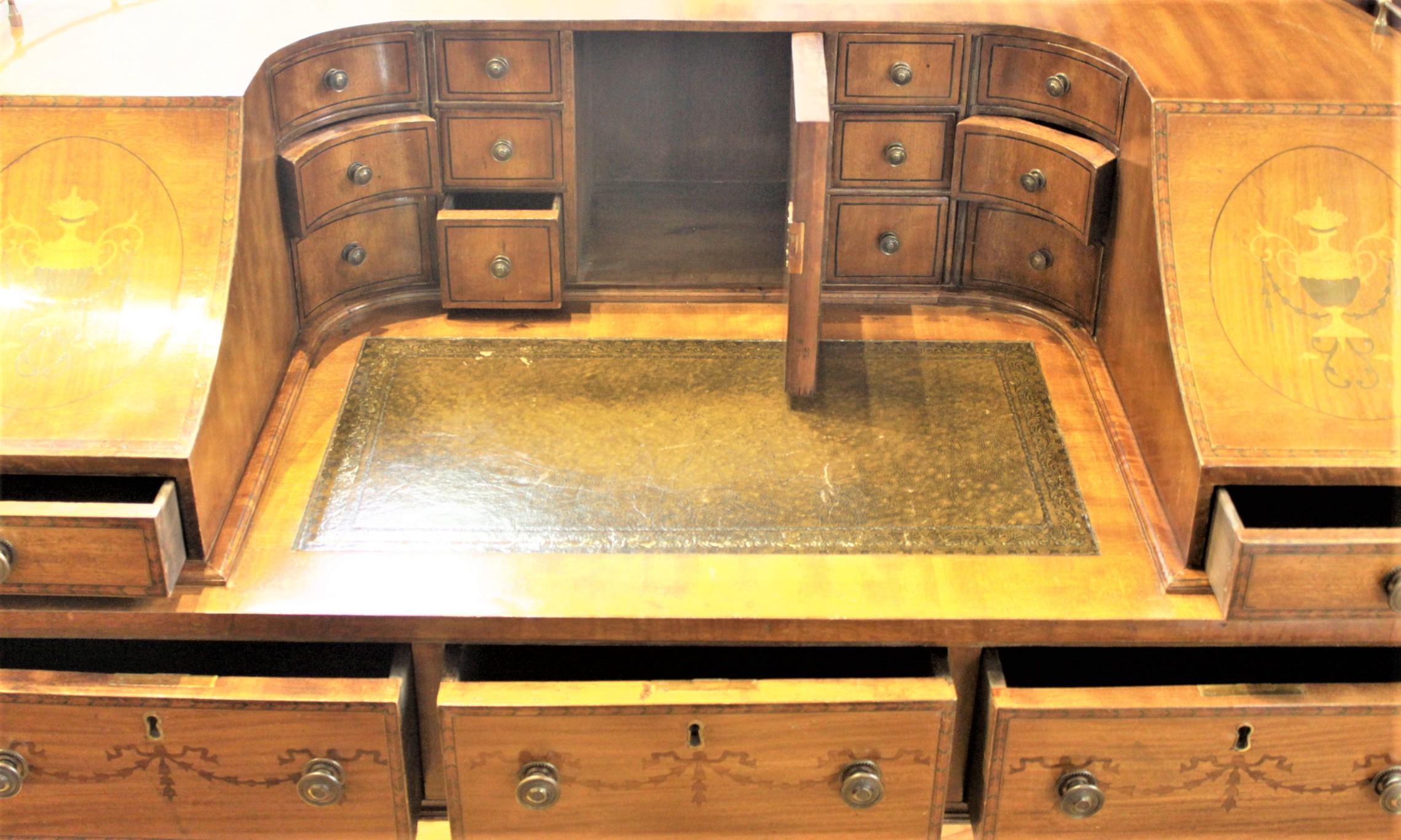 Antique English Carlton House Desk with Marquetry & Brass Accents For Sale 5