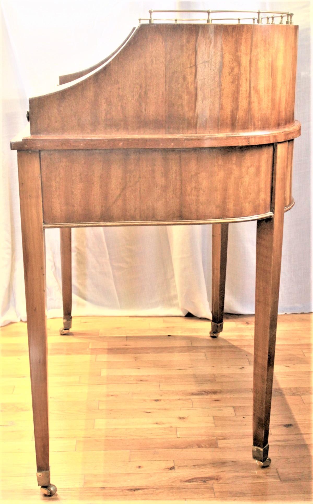 Antique English Carlton House Desk with Marquetry & Brass Accents In Good Condition For Sale In Hamilton, Ontario