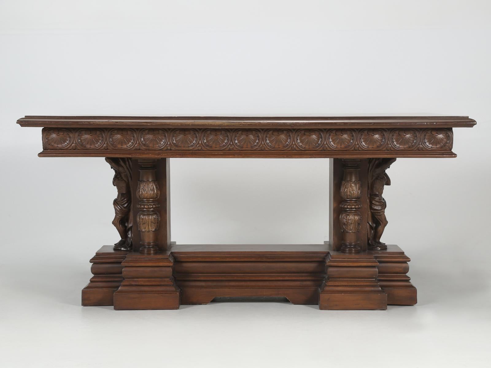 Antique English Mahogany Carved Library Table with Lopers for Expanding Surface For Sale 8