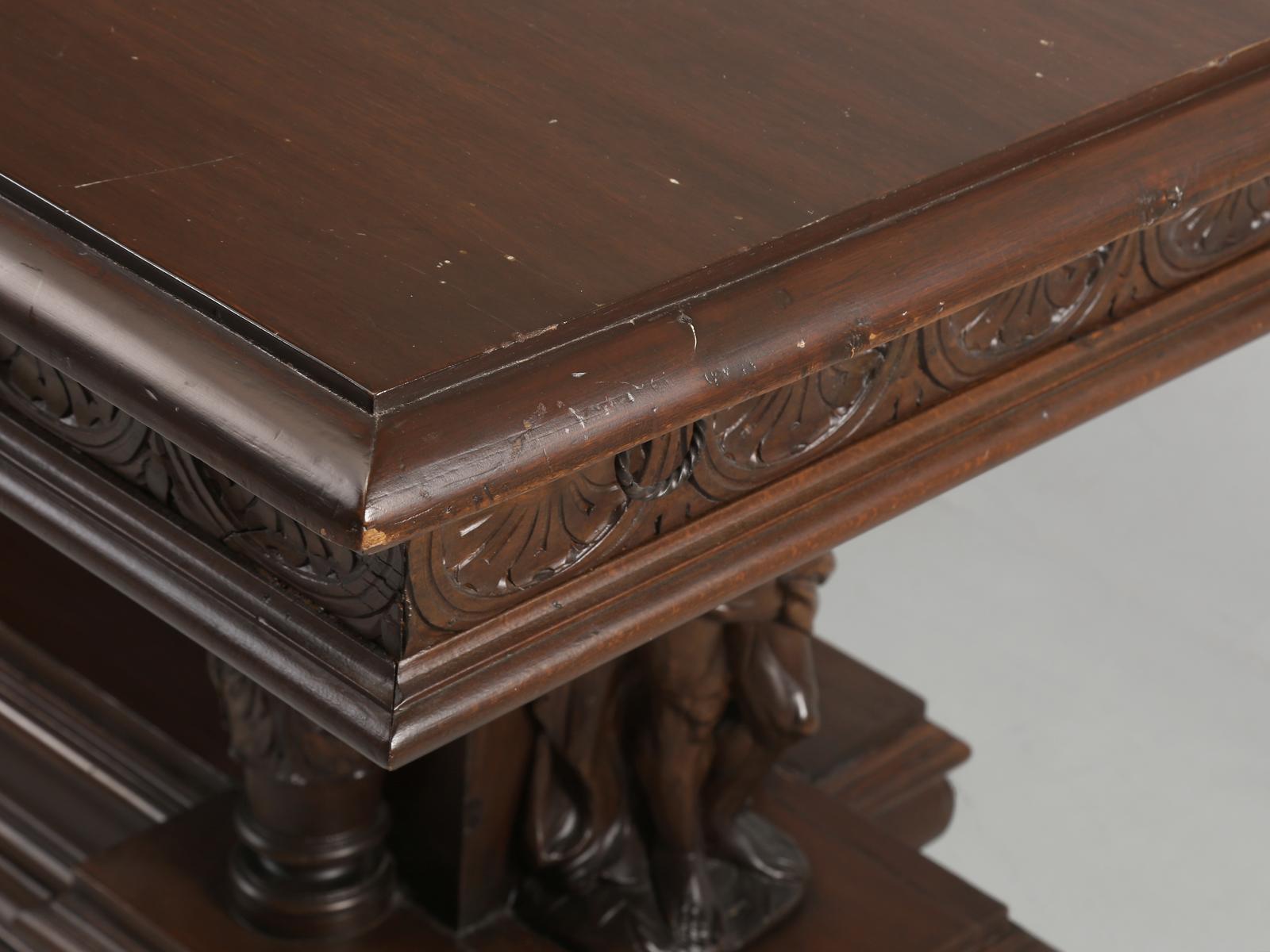 Late 19th Century Antique English Mahogany Carved Library Table with Lopers for Expanding Surface For Sale