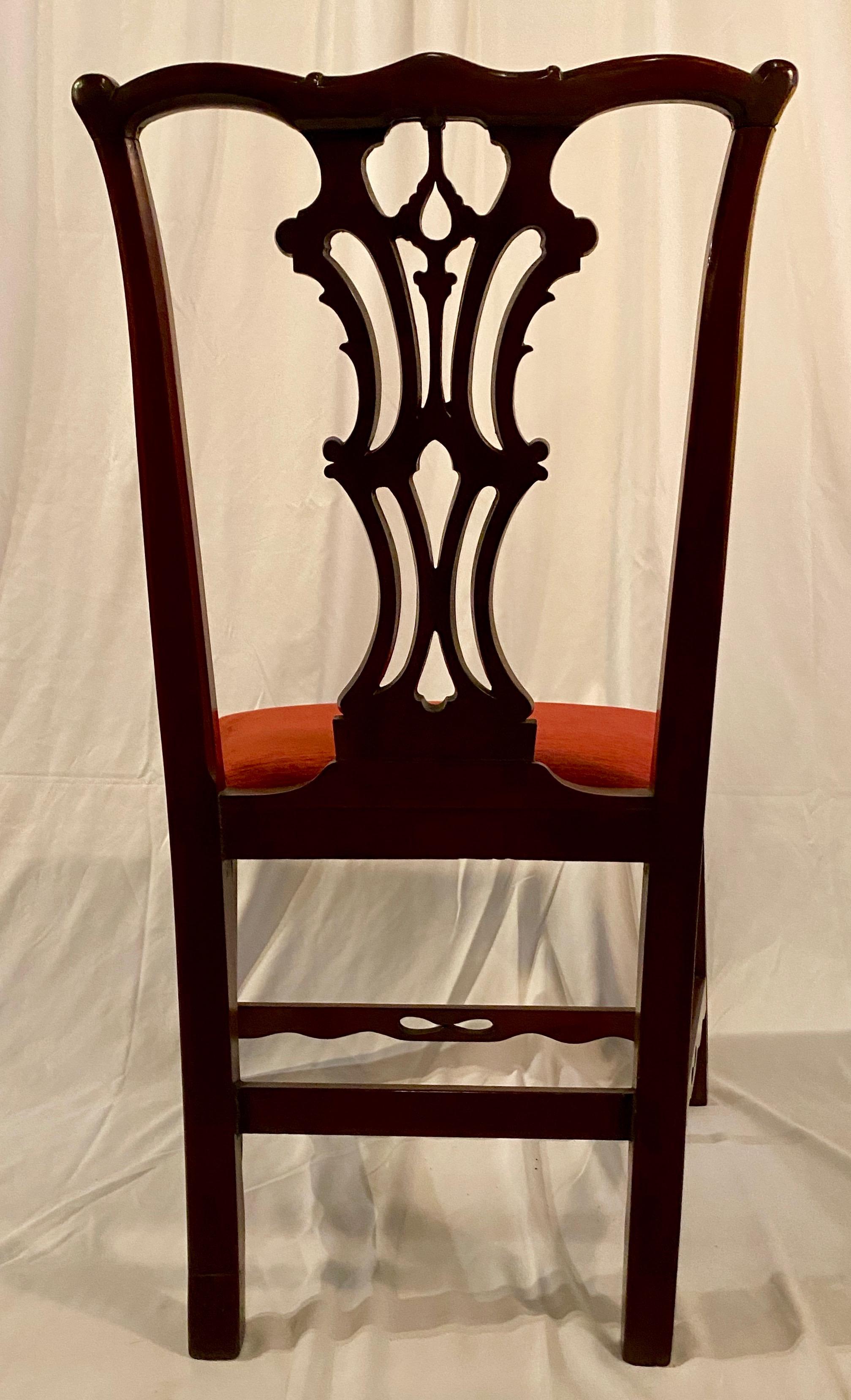 Antique English mahogany chair Fretwork design Chippendale, circa 1870-1880
