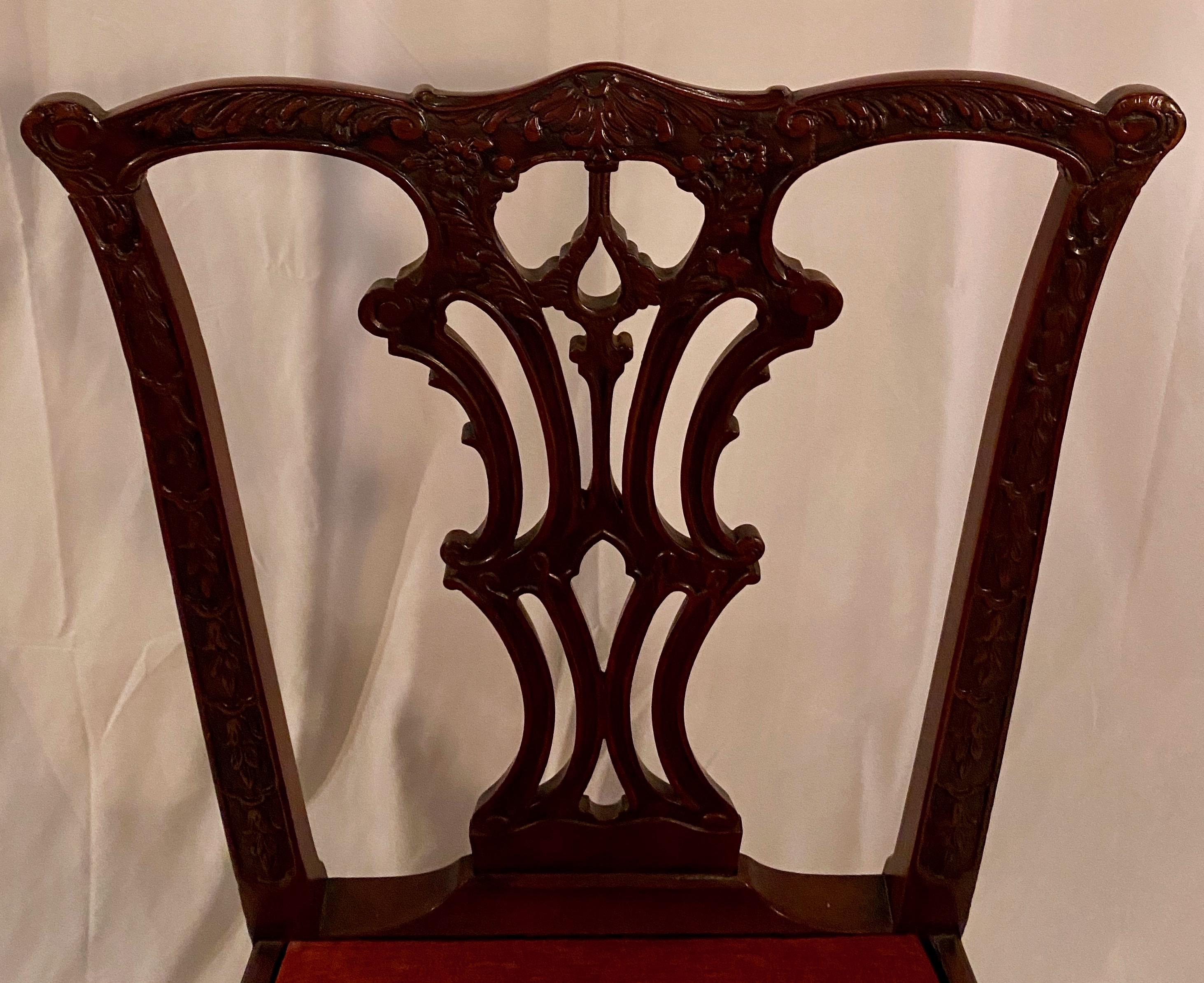19th Century Antique English Mahogany Chair Fretwork Design Chippendale, circa 1870-1880 For Sale