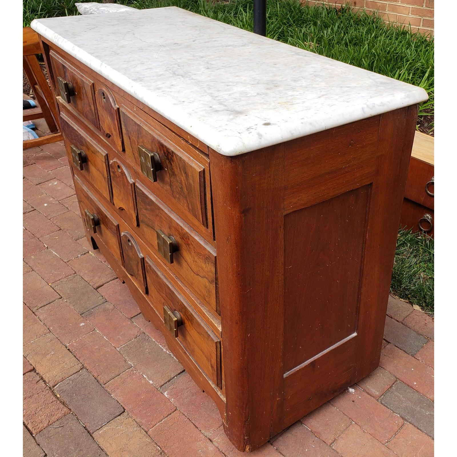 Neoclassical Antique English Mahogany Chest of Drawers With Marble Top