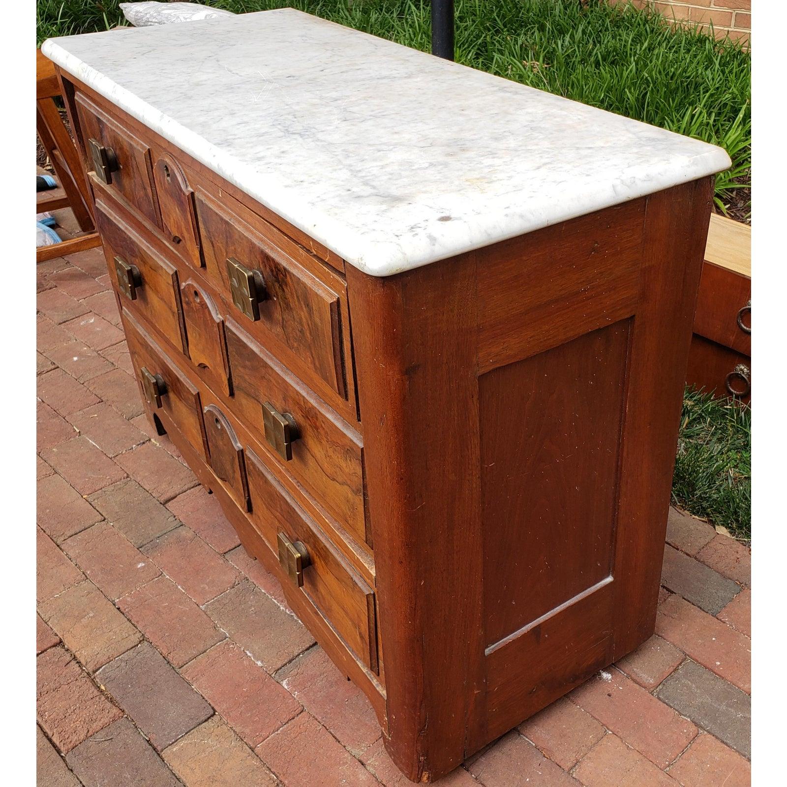 North American Antique English Mahogany Chest of Drawers With Marble Top