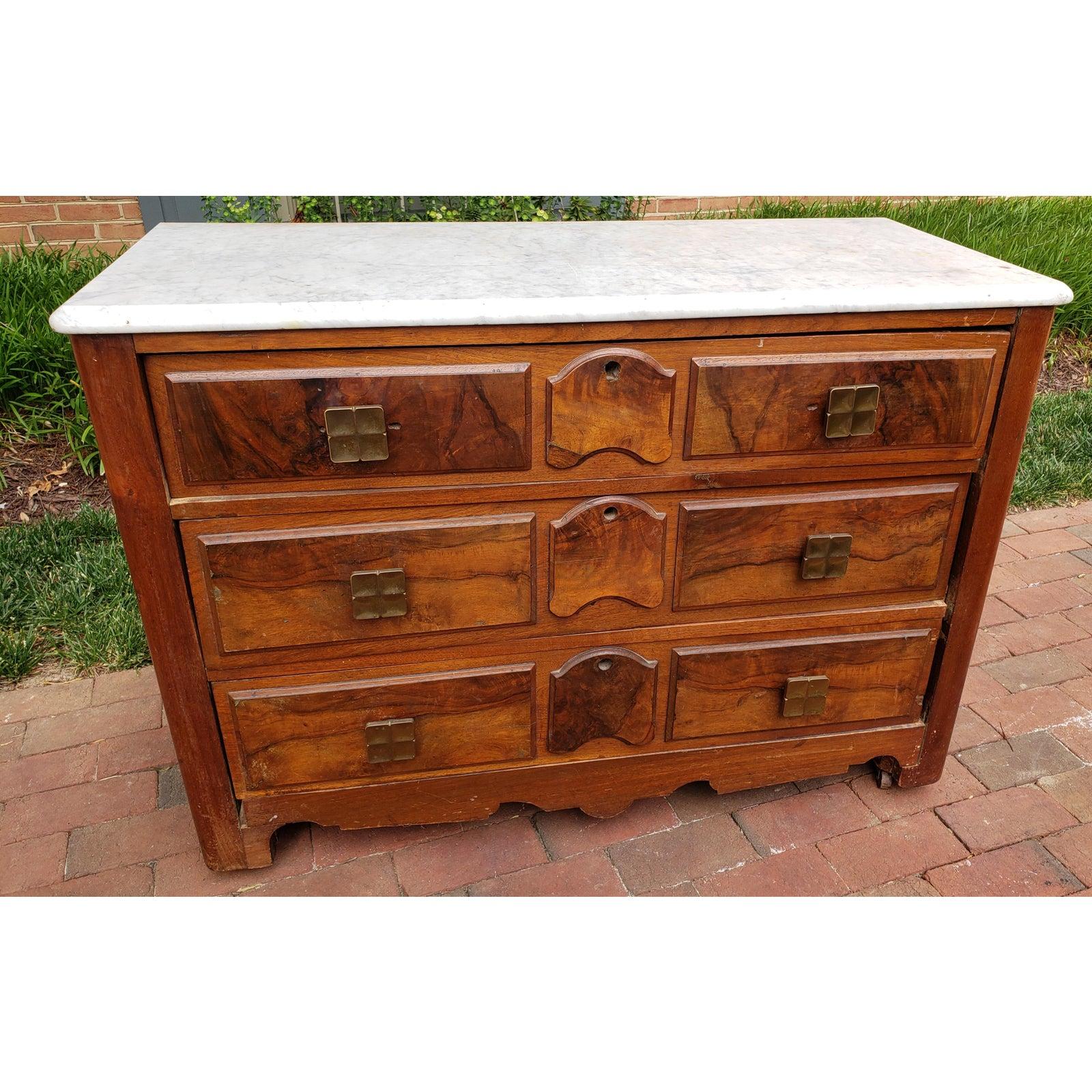 Antique English Mahogany Chest of Drawers With Marble Top 2