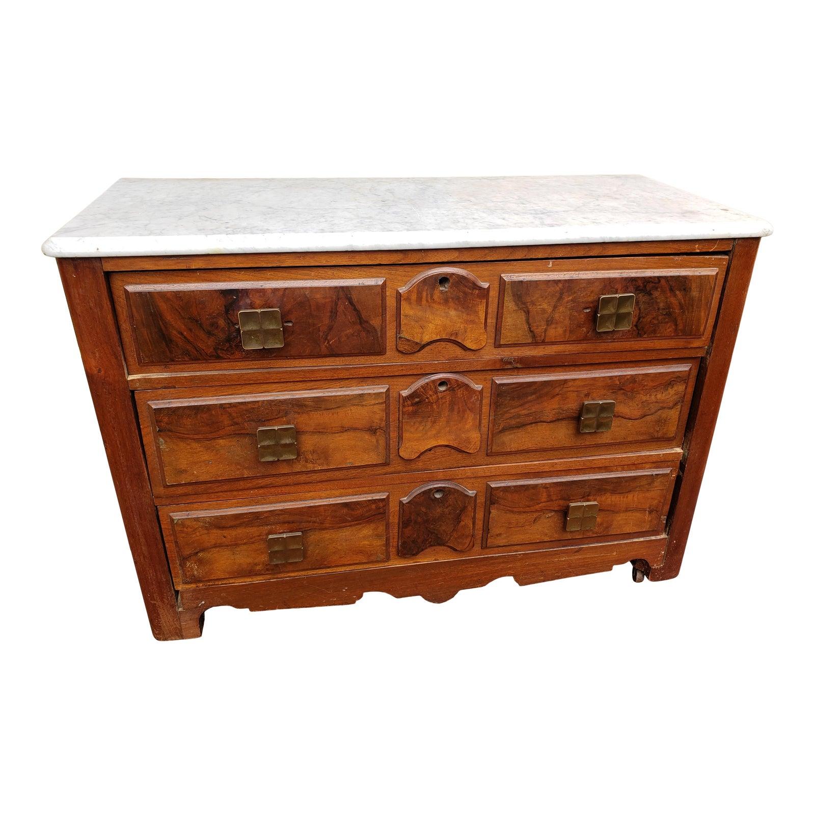Antique English Mahogany Chest of Drawers With Marble Top