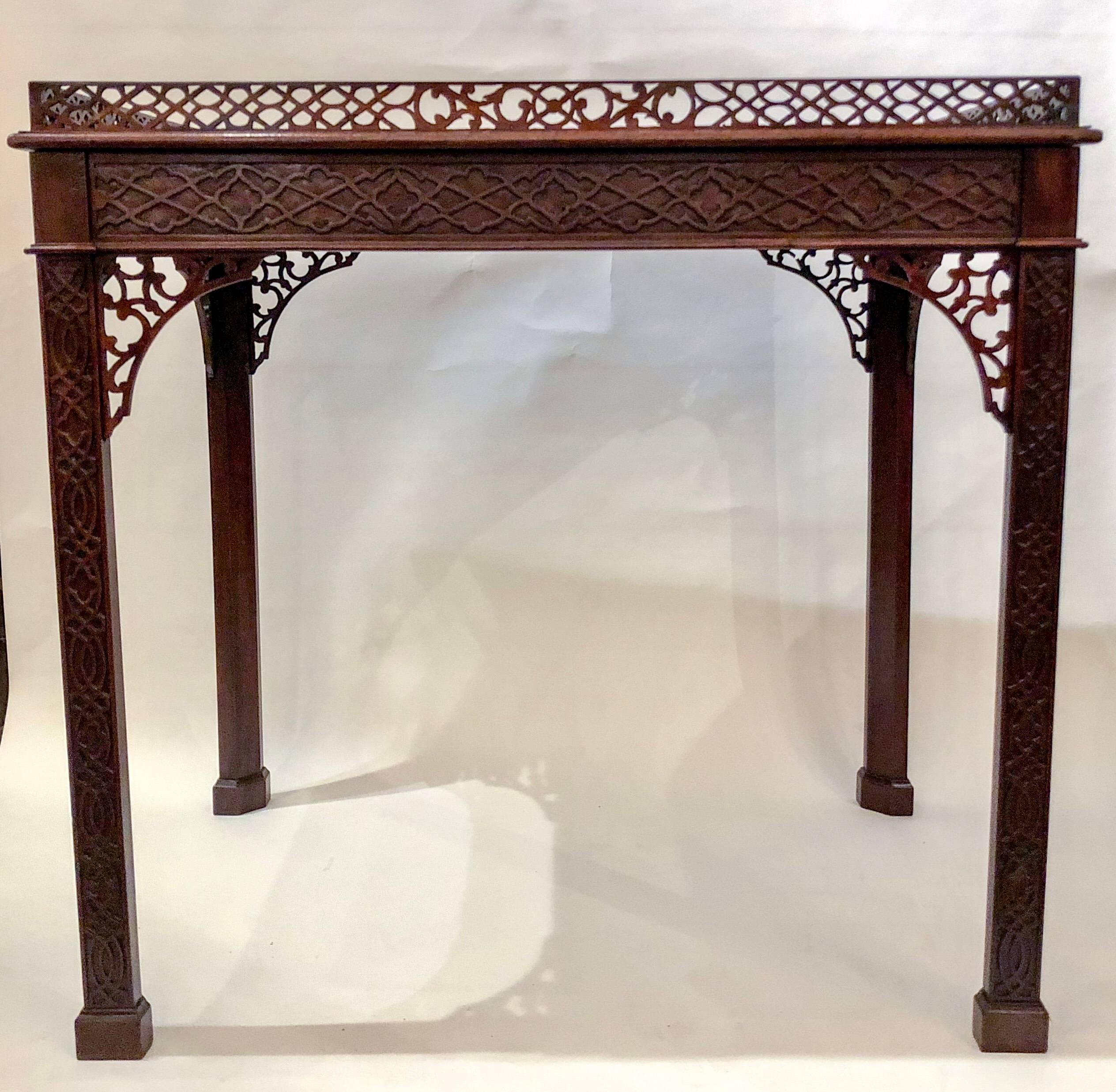 19th Century Antique English Mahogany Chippendale Fretwork Tea Table, circa 1860-1870