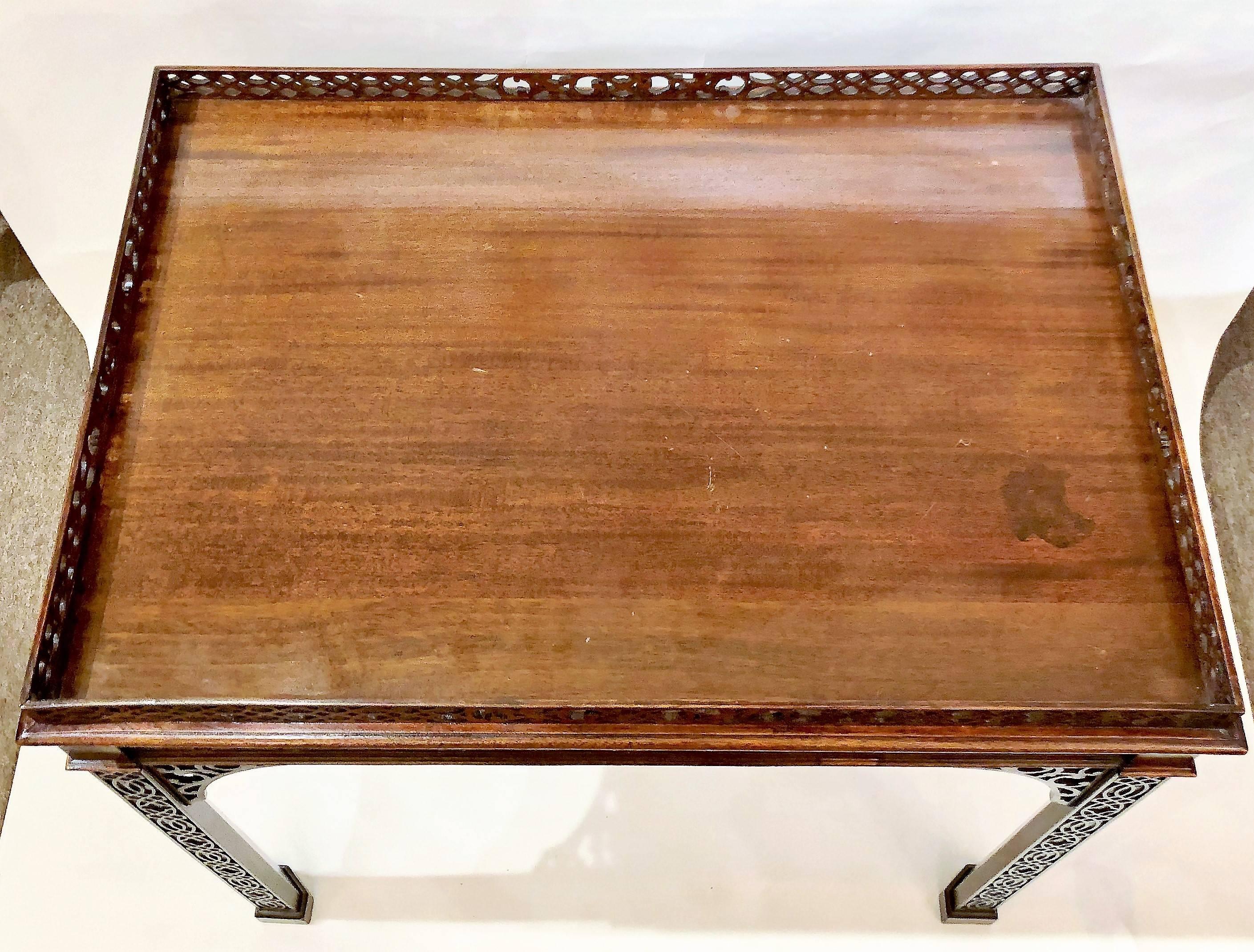 Antique English Mahogany Chippendale Fretwork Tea Table, circa 1860-1870 1