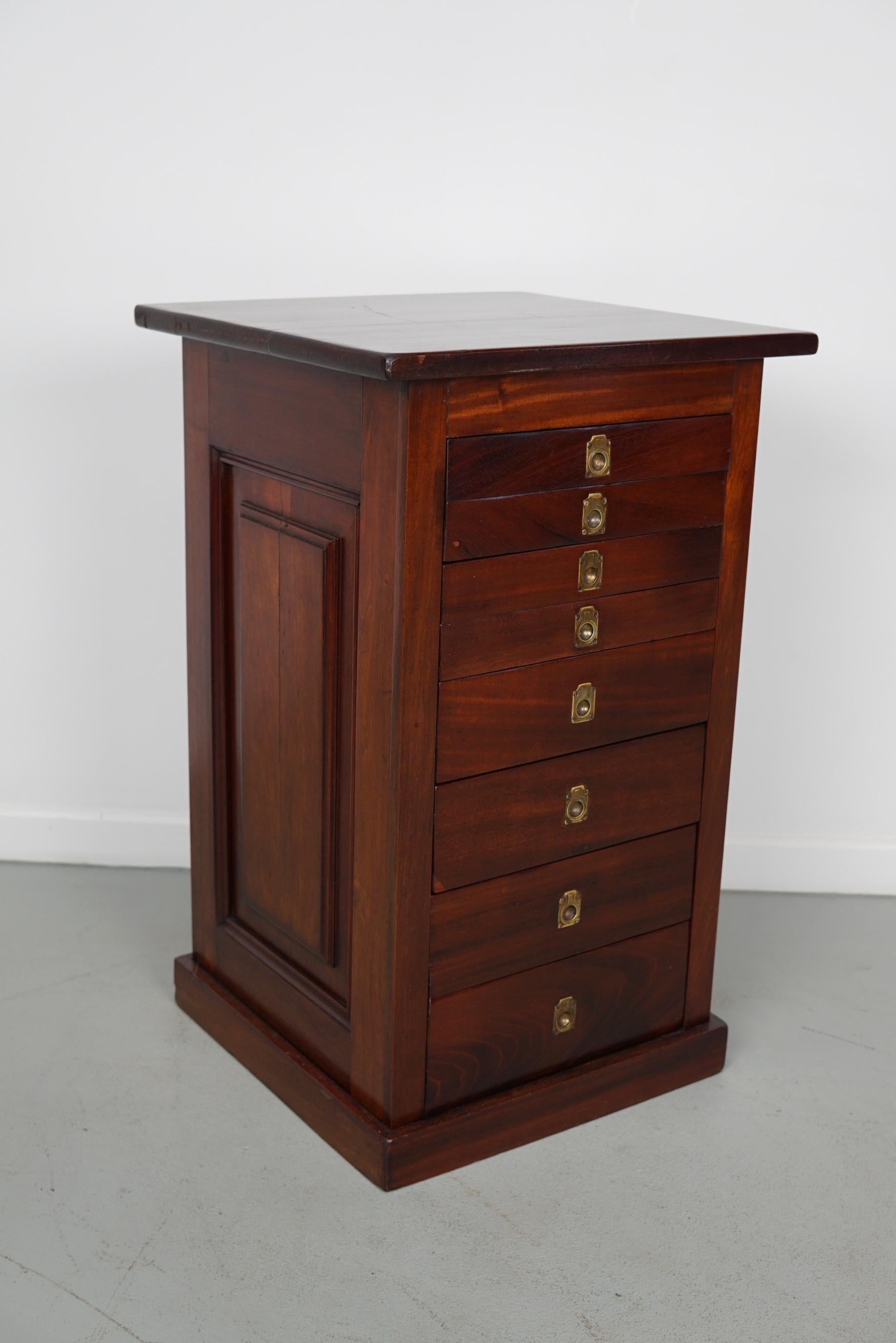 Questo mobile da collezione inglese in mogano è stato realizzato nel XIX secolo per conservare una sorta di collezione. È stato realizzato in mogano e presenta pannelli su ogni lato. Dispone di 8 cassetti in due diverse dimensioni DWH 28,5 x 33,5 x