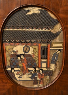 Antique English Mahogany Credenza with Chinoiserie Panels