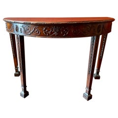 Antique English Mahogany Demi-Lune Console Table, Circa 1880's.