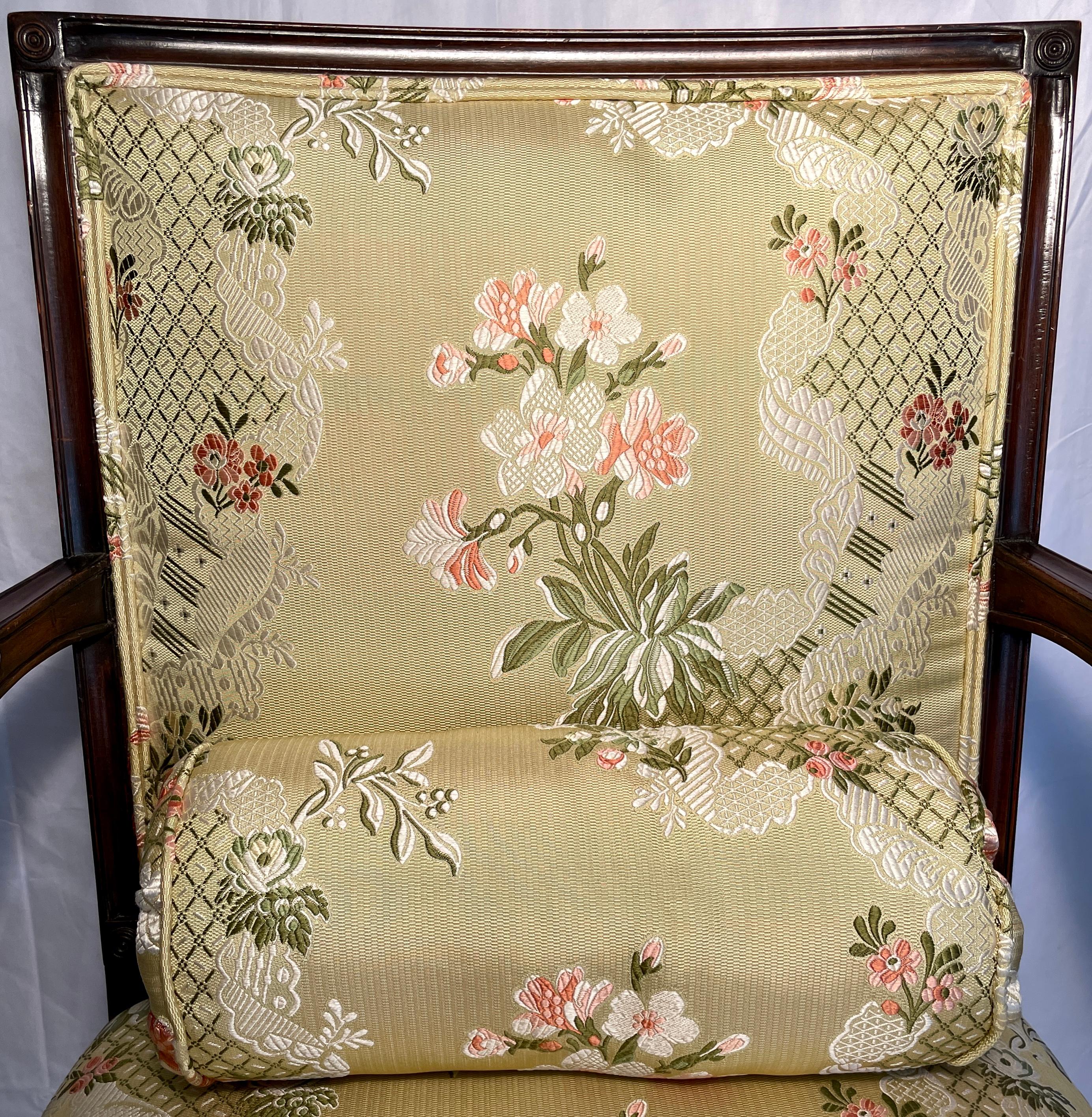 19th Century Antique English Mahogany Desk Chair with Scalamandre Fabric, Circa 1850-1860 For Sale